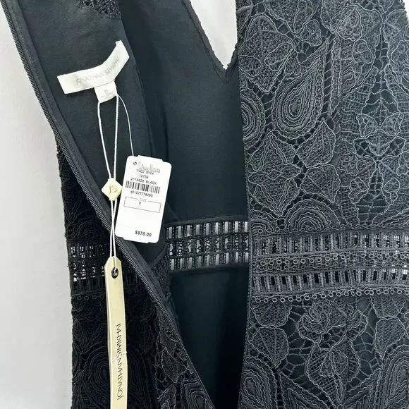 Jonathan Simkhai Black Lace & Crochet Corded Fluted Midi Dress, Sz 0 NWT - Picture 9 of 9